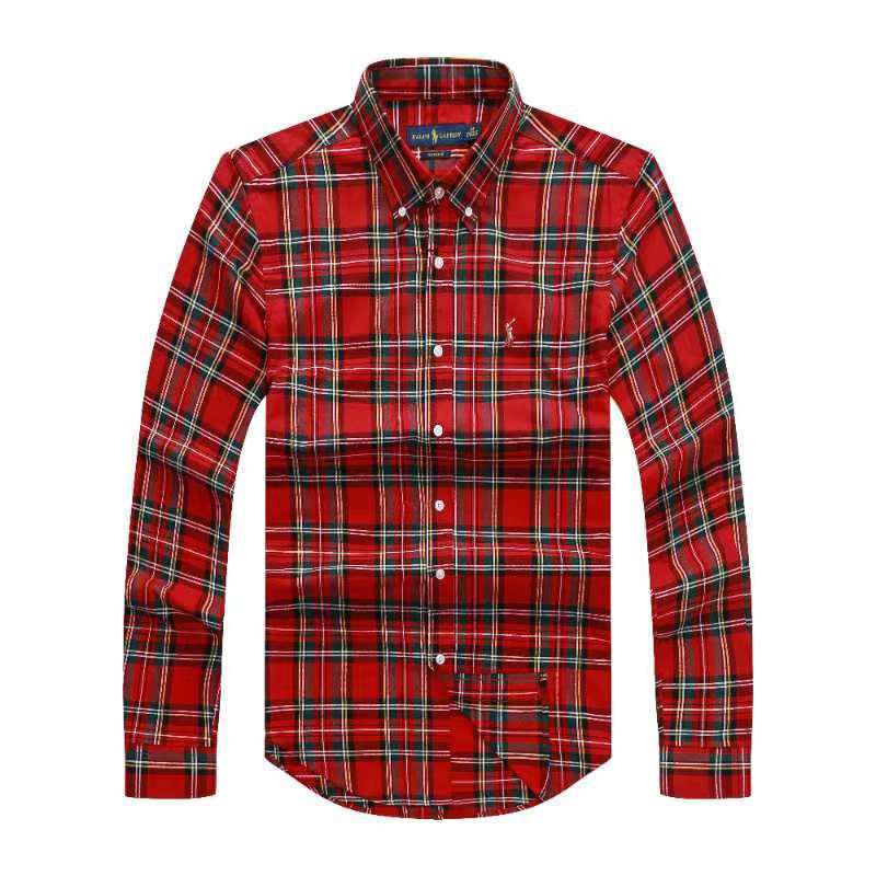 Custom fit long sleeve oxford men shirt - red tartan
